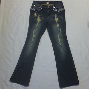 VENUS Fame Embellished Distressed Denim Blue Jeans